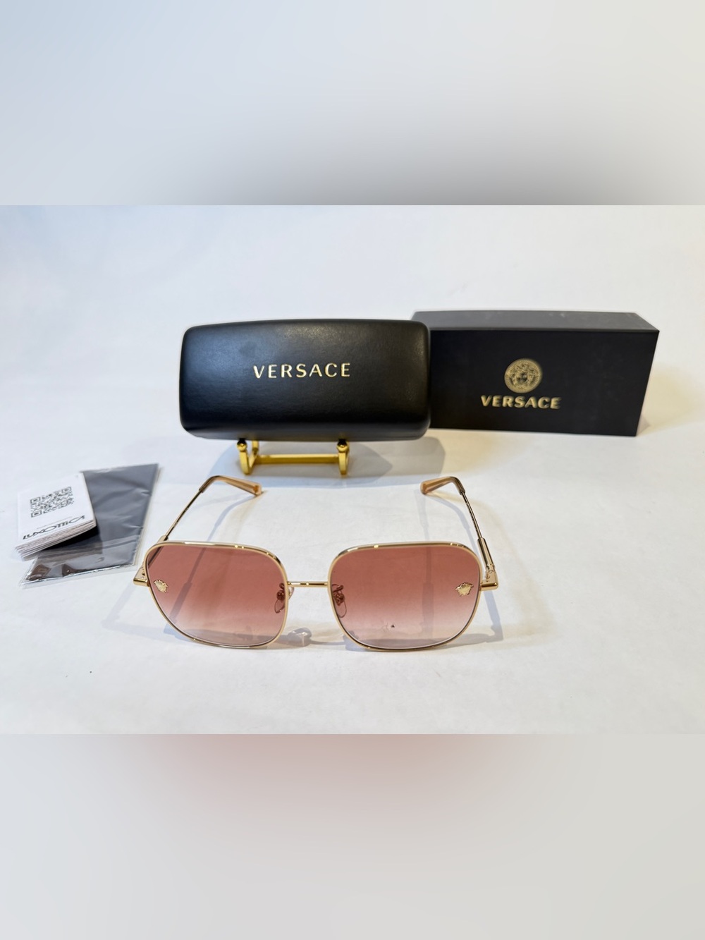 Versace Gold Metal Sunglasses with Pink Gradient Lenses